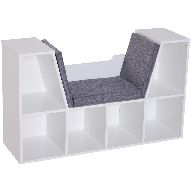 6-Cubby Bookcase with Seat Cushion, Cube Storage Shelf with Reading Nook for Home Office, Study, Grey
