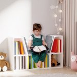 6-Cubby Bookcase with Seat Cushion, Cube Storage Shelf with Reading Nook for Home Office, Study, Grey