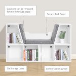 6-Cubby Bookcase with Seat Cushion, Cube Storage Shelf with Reading Nook for Home Office, Study, Grey