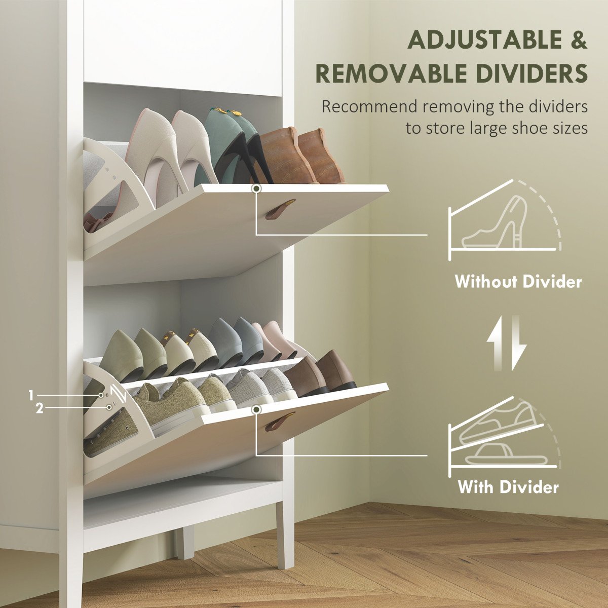 Narrow Shoe Cabinet with 3 Flip Drawers, Adjustable Shelves for Entryway, Holds 15-21 Pairs, White