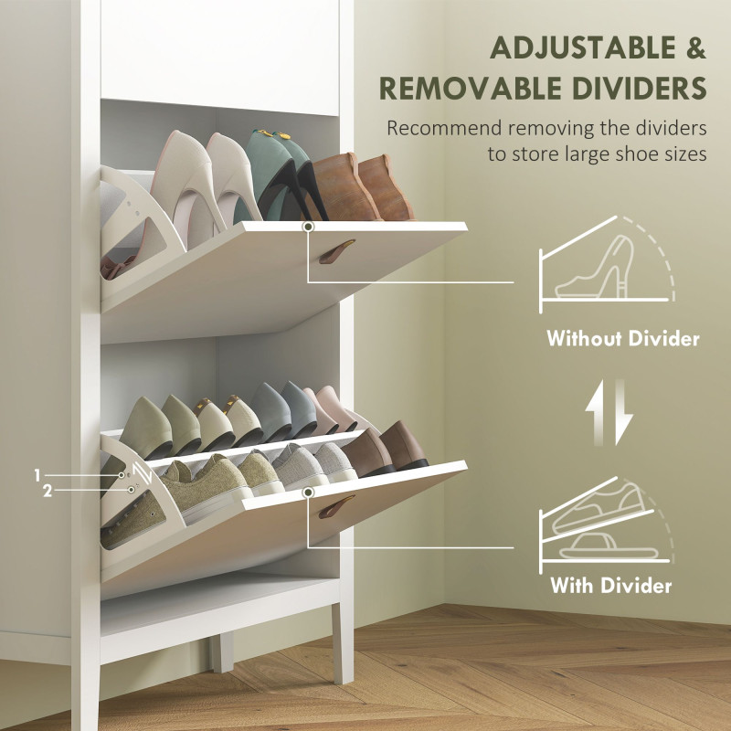 Narrow Shoe Cabinet with 3 Flip Drawers, Adjustable Shelves for Entryway, Holds 15-21 Pairs, White