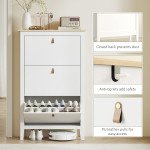 Narrow Shoe Cabinet with 3 Flip Drawers, Adjustable Shelves for Entryway, Holds 15-21 Pairs, White