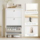 Narrow Shoe Cabinet with 3 Flip Drawers, Adjustable Shelves for Entryway, Holds 15-21 Pairs, White