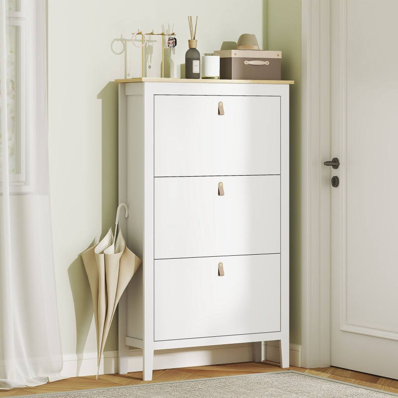 Narrow Shoe Cabinet with 3 Flip Drawers, Adjustable Shelves for Entryway, Holds 15-21 Pairs, White