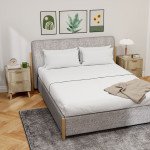 Night Stands Set of 2, Nightstands with Finger Pulls and Fluted Drawers, Bedside Tables with Round Edges, Oak