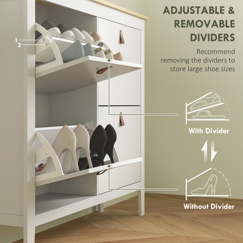 Narrow Shoe Cabinet with 4 Flip Drawers, Adjustable Shelves for Entryway, Holds 12-20 Pairs, White