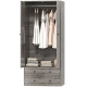 Modern Wardrobe Closet Armoire with 2 Drawers and Hanging Rod, Clothes Storage Organizer for Bedroom, Grey