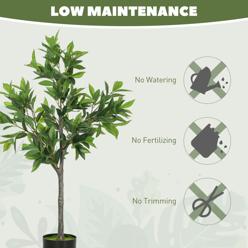 Potted Fake Plants Set of 2, Lifelike Laurel Artificial Trees with 345 PEVA Leaves for Indoor Outdoor Decor, Green