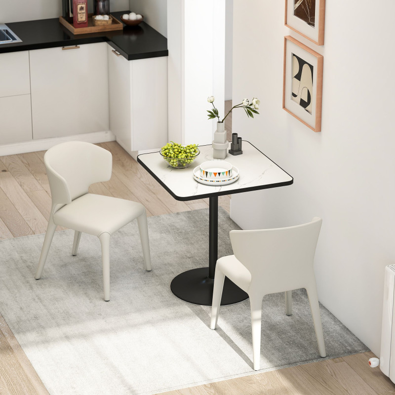 Dining Table for 4, Modern Kitchen Table with Marble Effect Tabletop and Round Base, White