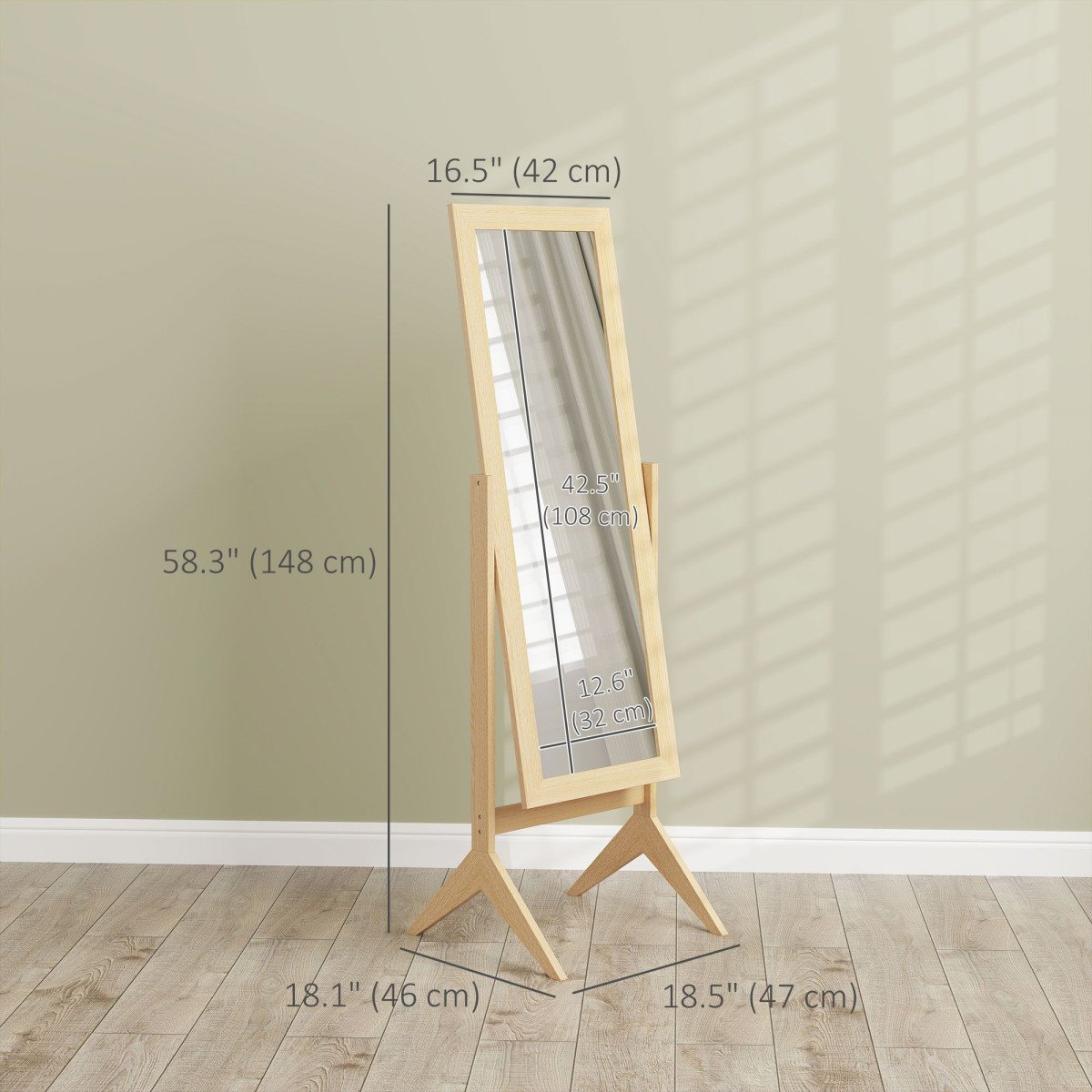 Adjustable Angle Dressing Full Length Mirror, Oak