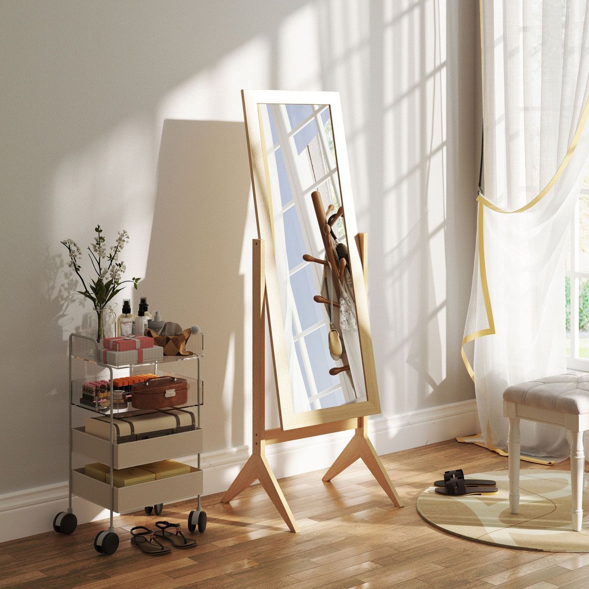 Adjustable Angle Dressing Full Length Mirror, Oak