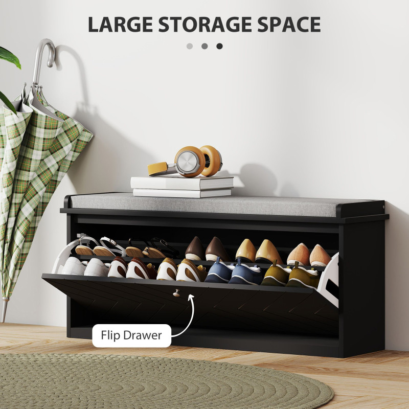 Shoe Storage with Seat, Upholstered Hallway Bench, Shoe Bench with Flip Drawer, Adjustable Shelf for 10 Pairs of Shoes