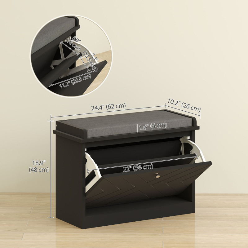 Shoe Storage with Seat, Upholstered Hallway Bench, Shoe Bench with Flip Drawer, Adjustable Shelf for 6 Pairs of Shoes