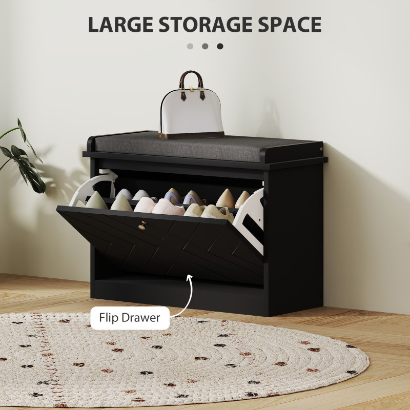 Shoe Storage with Seat, Upholstered Hallway Bench, Shoe Bench with Flip Drawer, Adjustable Shelf for 6 Pairs of Shoes
