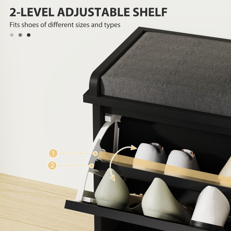 Shoe Storage with Seat, Upholstered Hallway Bench, Shoe Bench with Flip Drawer, Adjustable Shelf for 6 Pairs of Shoes