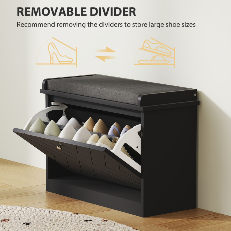 Shoe Storage with Seat, Upholstered Hallway Bench, Shoe Bench with Flip Drawer, Adjustable Shelf for 6 Pairs of Shoes