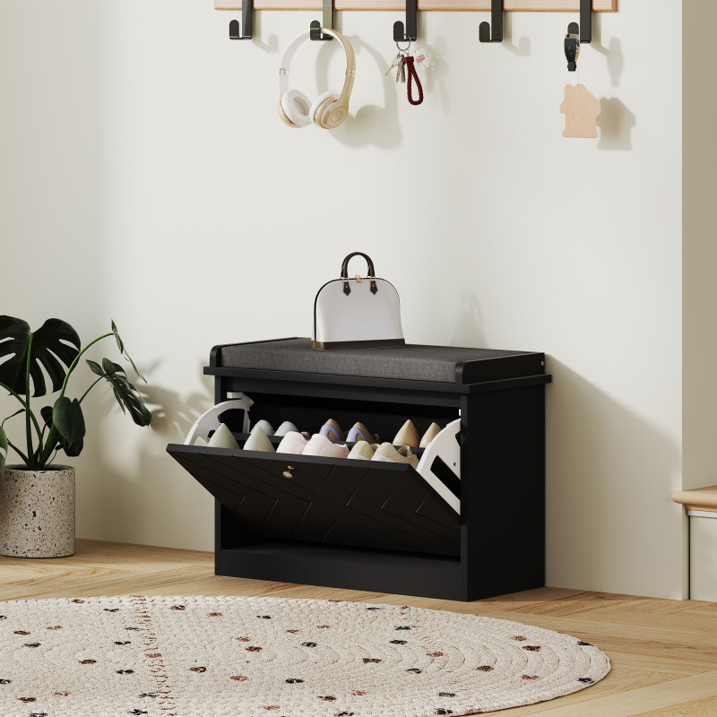 Shoe Storage with Seat, Upholstered Hallway Bench, Shoe Bench with Flip Drawer, Adjustable Shelf for 6 Pairs of Shoes