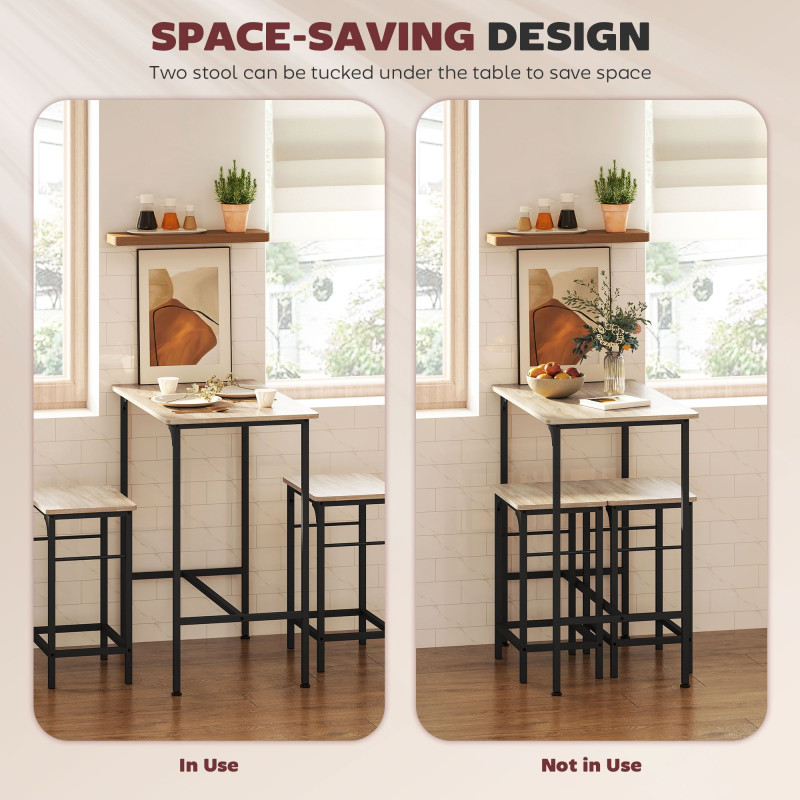 3-Piece Dining Table Set for 2, Bar Table and 2 Stools for Kitchen, Living Room, Dining Room, Small Space, Natural Wood