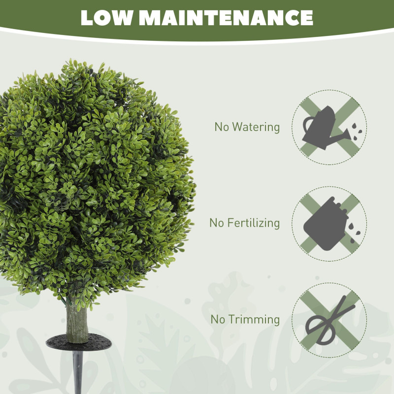 Artificial Boxwood Topiary Trees Set of 2 with Ground Stake, UV Resistant Fake Plants for Indoor Outdoor, Green
