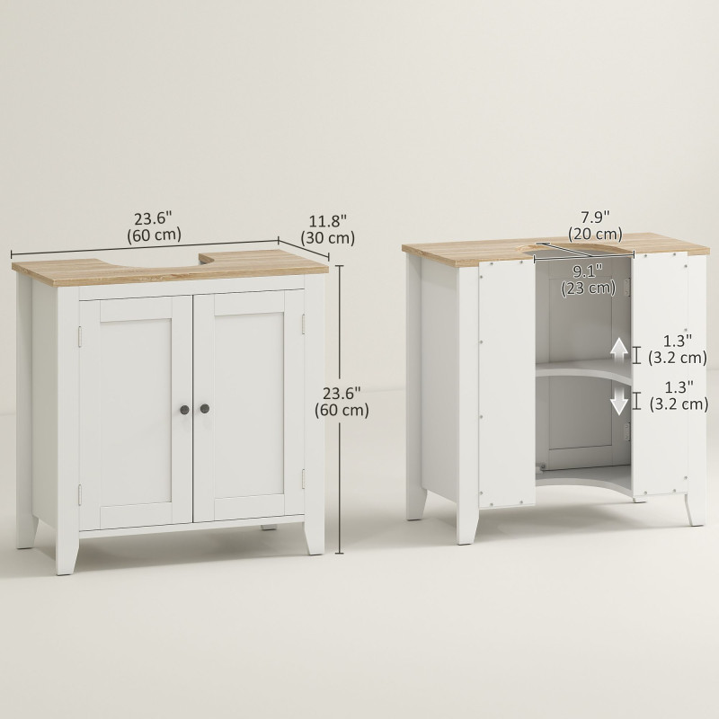 Bathroom Sink Vanity Unit, Under Sink Bathroom Cabinet with U-Shape Design and Adjustable Shelf, White