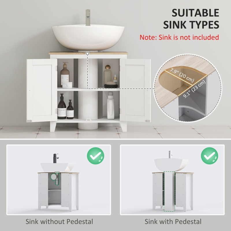 Bathroom Sink Vanity Unit, Under Sink Bathroom Cabinet with U-Shape Design and Adjustable Shelf, White