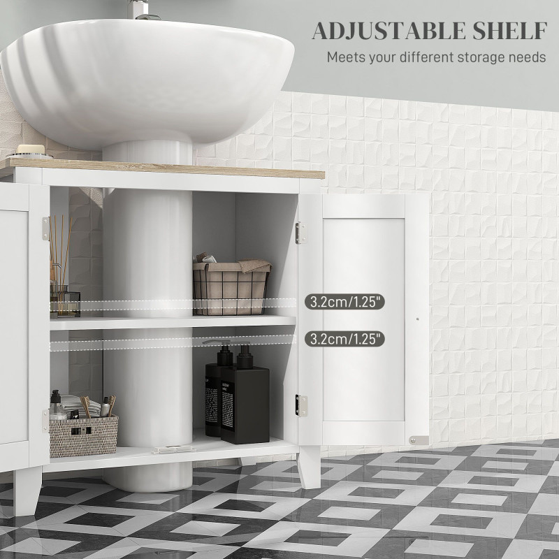 Bathroom Sink Vanity Unit, Under Sink Bathroom Cabinet with U-Shape Design and Adjustable Shelf, White