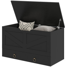 31.5 Inches Storage Chest, Storage Trunk with 2 Safety Hinges for Living Room, Black Wood Grain