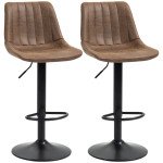 Adjustable Bar Stools Set of 2, Leathaire Swivel Barstools with Back and Footrest, Upholstered Bar Chairs for Kitchen, Dining Room, Home Pub, Brown