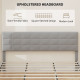 King Size Bed Frame with Upholstered Headboard, Modern Platform Bed Frame with Wood Slats, 1100 lbs Capacity, Grey