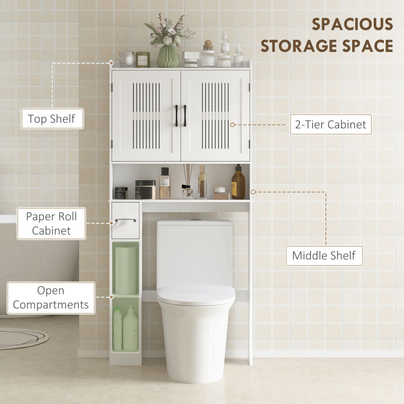 Over the Toilet Storage Cabinet, Bathroom Organizer with Adjustable Shelf, Toilet Paper Holder for Bathroom, Laundry