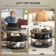 Lift Top Coffee Table, Round Coffee Table with Storage Shelf, Hidden Compartment and Steel Frame, Distressed Dark Grey