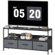 TV Stand with Charging Station, TV Table with 3 Foldable Linen Drawers and Open Shelf for 55 Inch Television, Black