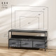 TV Stand with Charging Station, TV Table with 3 Foldable Linen Drawers and Open Shelf for 55 Inch Television, Black