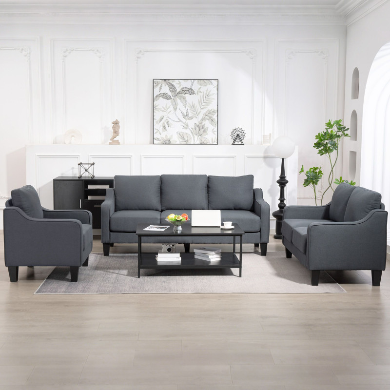 Loveseat Sofa, Modern Couch with Pocket Spring, Linen Upholstered, Thick Padded, Charcoal Grey