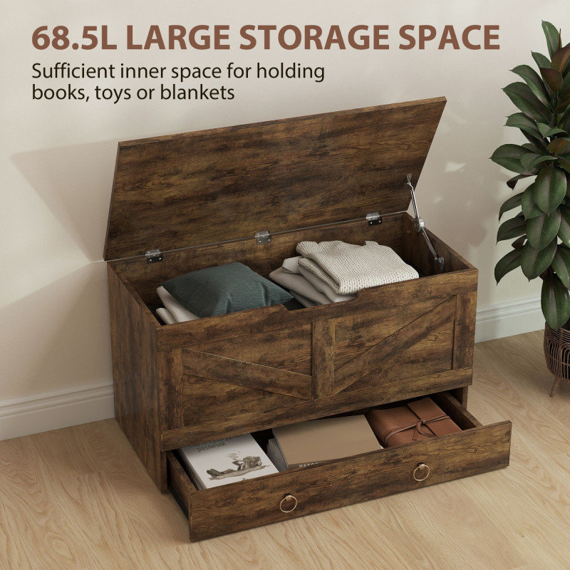 31.5 Inches Storage Chest, Storage Trunk with 2 Safety Hinges for Living Room, Rustic Brown