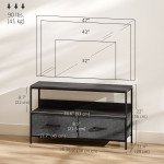 TV Stand with Charging Station, TV Table with 2 Foldable Linen Drawers and Open Shelf for 47 Inch Television, Black