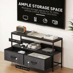 TV Stand with Charging Station, TV Table with 2 Foldable Linen Drawers and Open Shelf for 47 Inch Television, Black