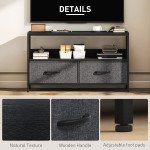TV Stand with Charging Station, TV Table with 2 Foldable Linen Drawers and Open Shelf for 47 Inch Television, Black