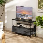 TV Stand with Charging Station, TV Table with 2 Foldable Linen Drawers and Open Shelf for 47 Inch Television, Black
