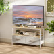 TV Stand with Charging Station, TV Table with 2 Foldable Linen Drawers and Open Shelf for 47 Inch TV, Oak