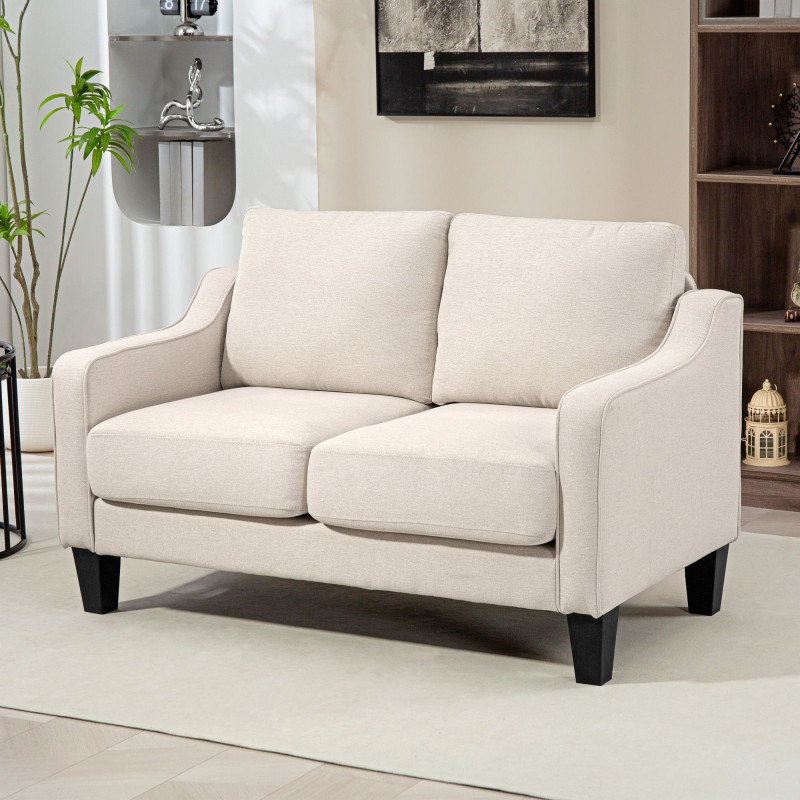 Loveseat Sofa, Modern Couch with Pocket Spring, Linen Upholstered, Thick Padded, Beige