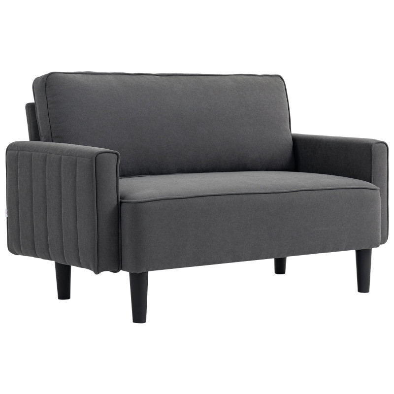 Loveseat Sofa, Linen 2 Seater Sofa Couch with Thick Padded Seat & Backrest for Living Room, Home Office, Dark Grey