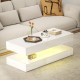 Coffee Table with Adjustable LED Lights, Modern Living Room Table with 2 Drawers, Open Shelf, Remote, High Gloss White