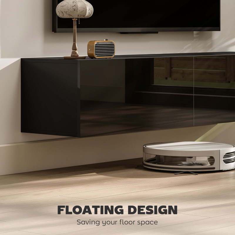 Floating TV Stand with Storage Cupboards for 45, 55, 65in TVs, Wall Mounted TV Console Entertainment Unit, Black