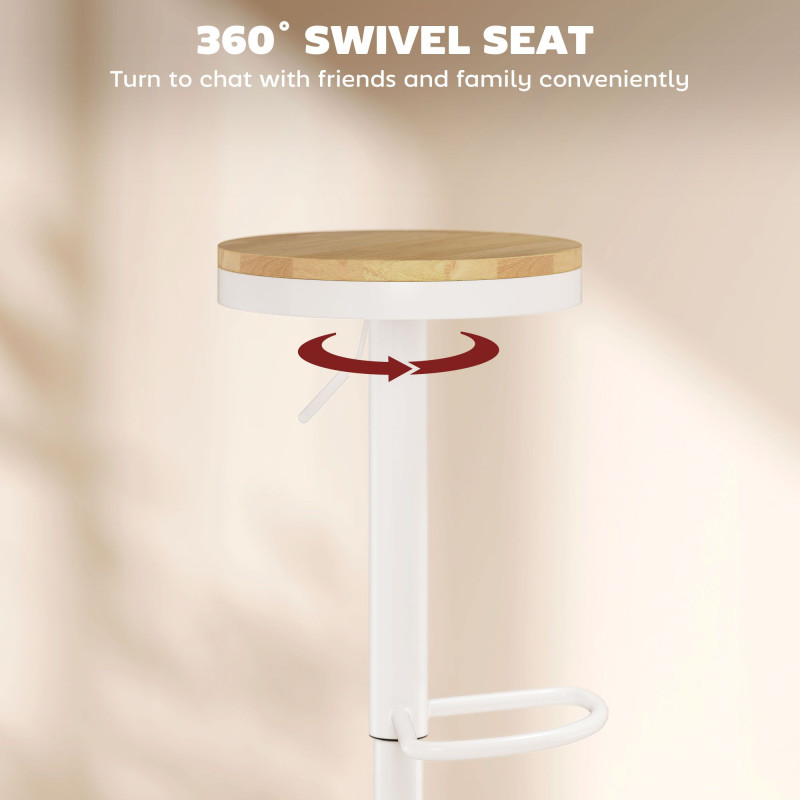 Wood Barstools Set of 2, Swivel Bar Stools with Adjustable Height for Kitchen Counter, Natural Wood and White