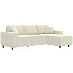 Corner Sofa with Changeable Chaise, Corduroy L-Shaped Sectional Sofa with Pocket Spring, 2 Pillows, Cream White