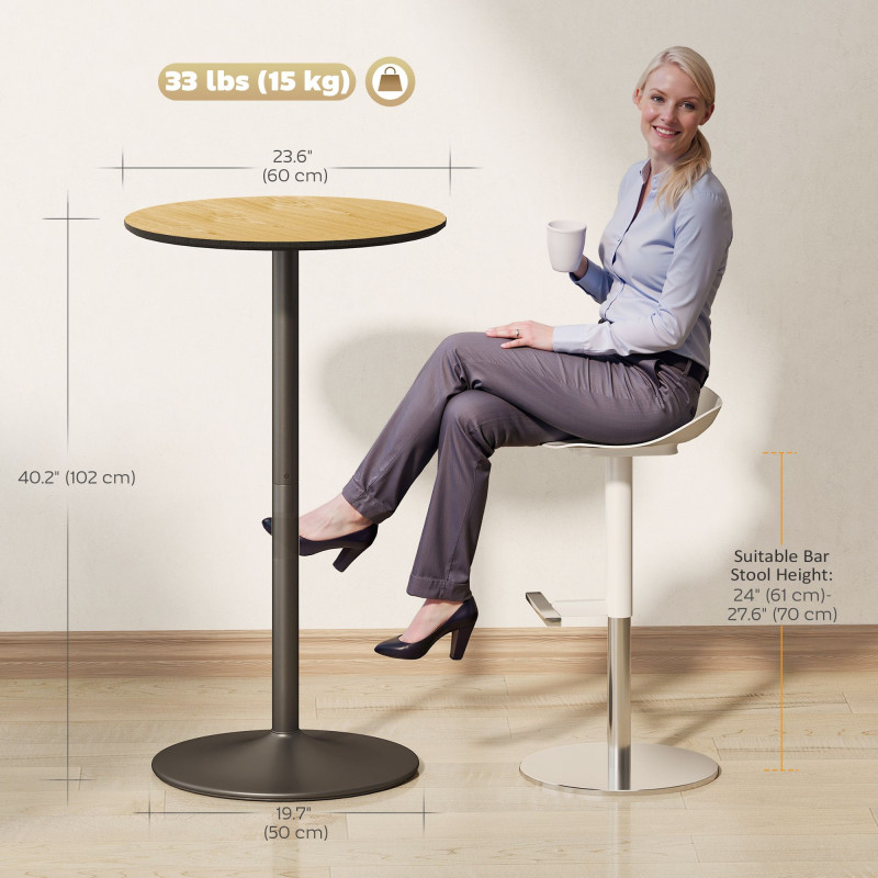 Round Table for 2, 40.2 Inch Bar Height Pub Table with Steel Frame, Non-Slip Base for Living Room, Kitchen, Natural Wood