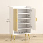 Entryway Shoe Storage Cabinet, Narrow Shoe Cabinet with Adjustable Shelves and Open Shelf for 15 Pairs of Shoes, Natural