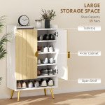 Entryway Shoe Storage Cabinet, Narrow Shoe Cabinet with Adjustable Shelves and Open Shelf for 15 Pairs of Shoes, Natural