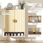 Entryway Shoe Storage Cabinet, Narrow Shoe Cabinet with Adjustable Shelves and Open Shelf for 15 Pairs of Shoes, Natural